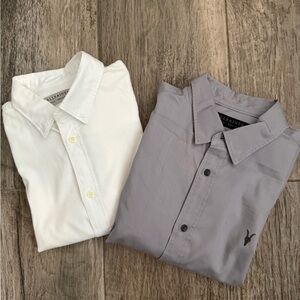 All Saints Men's White and Gray Button Down Cotton Dress Shirts Excellent Cond
